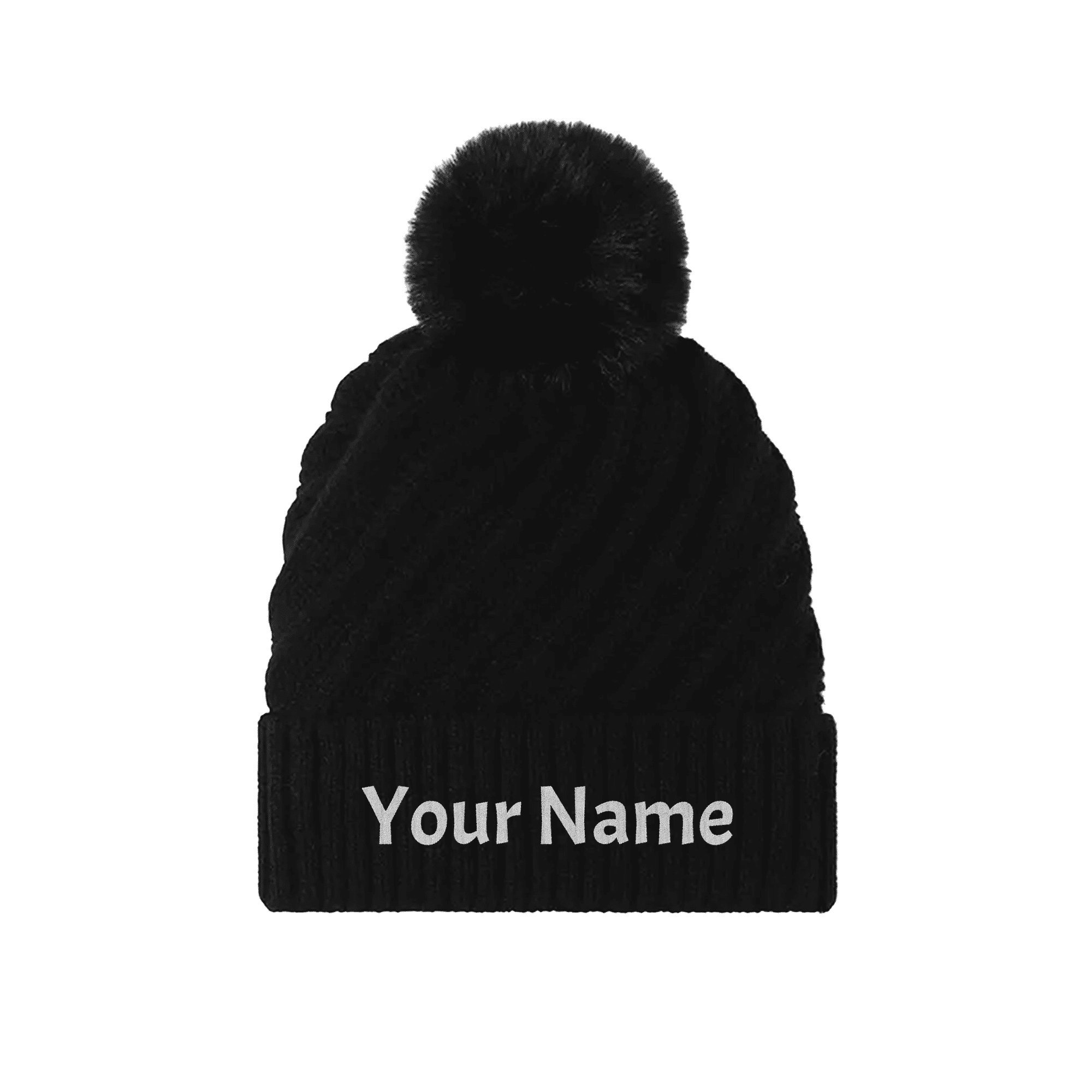 Embroidered Knit Beanie with Pompom
