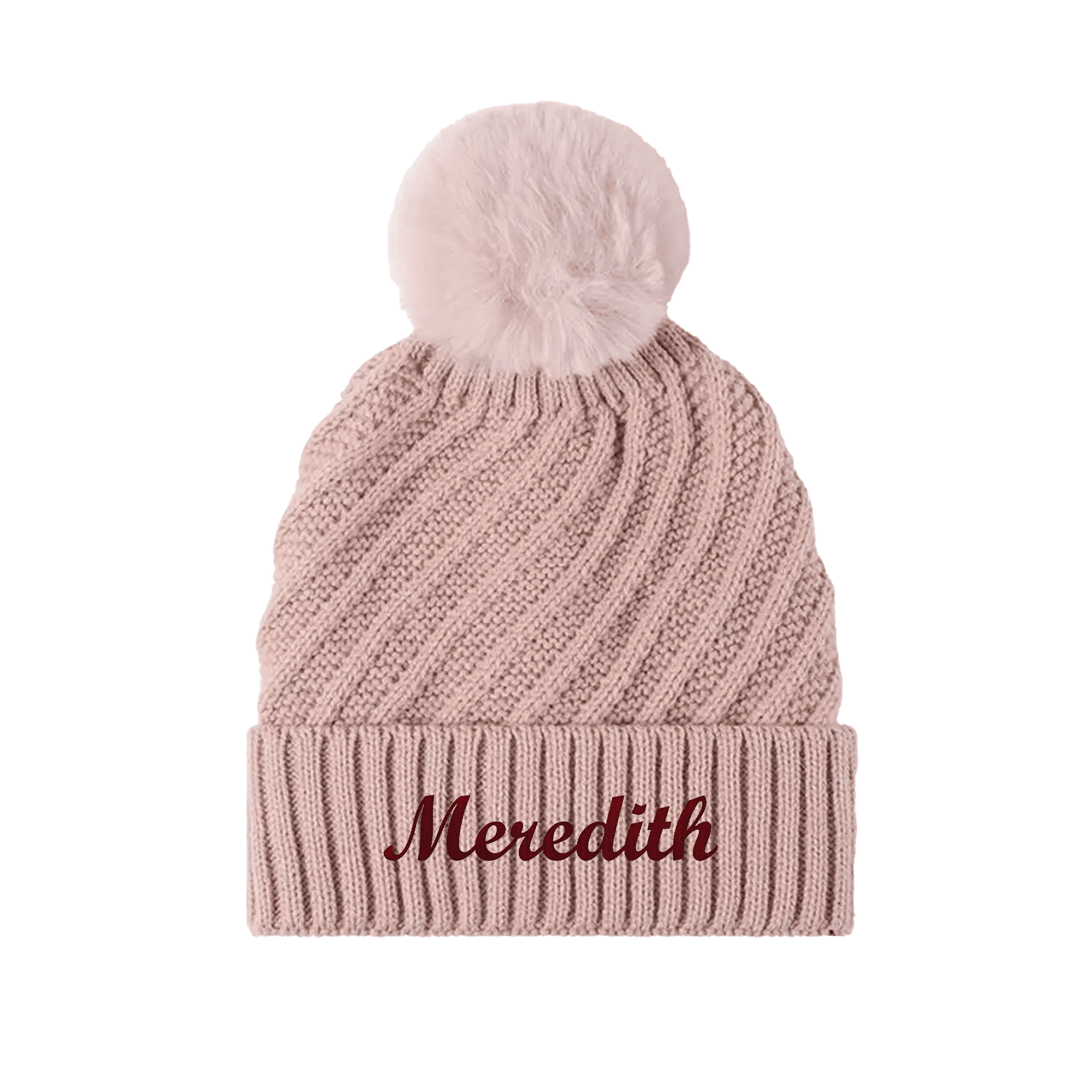 Embroidered Knit Beanie with Pompom