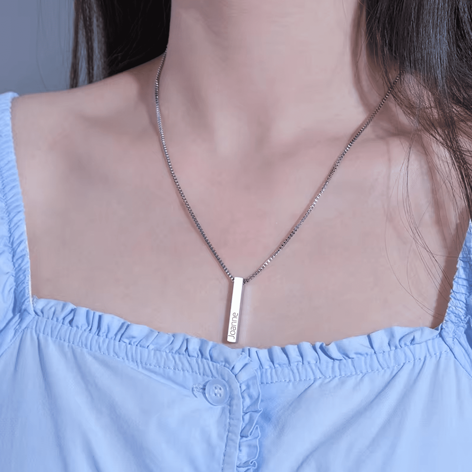 Engraved Stainless Steel Bar Necklace