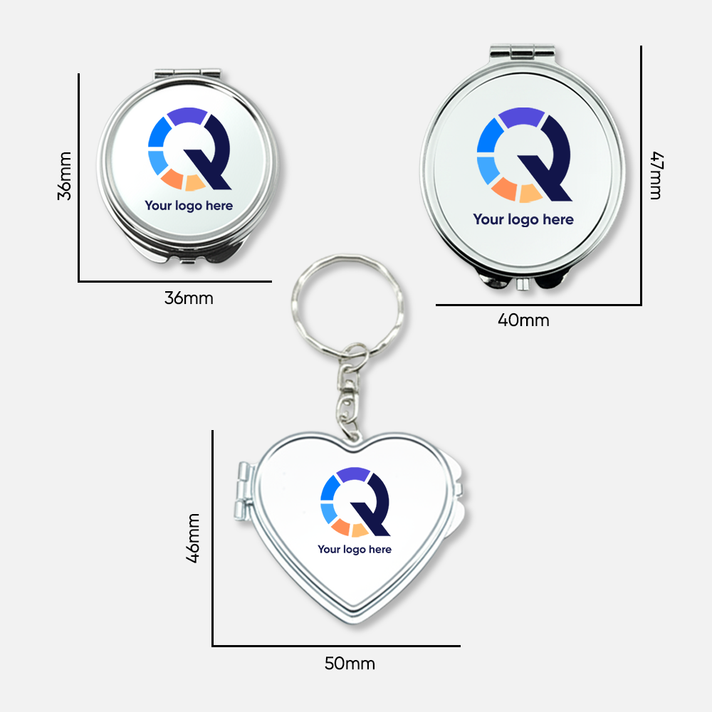 Custom Logo Mini Heart Oval Metal Pocket Mirror, Blank Keychain Makeup Mirror, Small Size Keyring Mirror for Personalization
