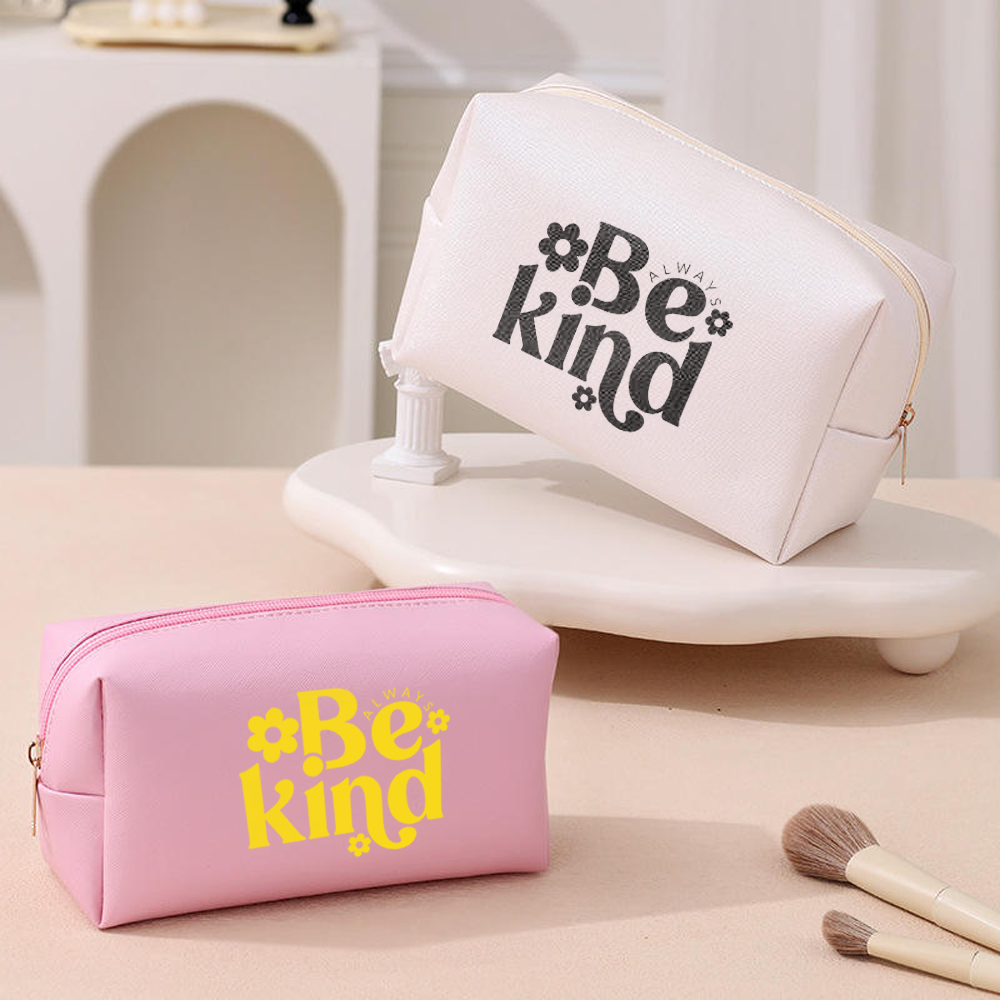 Custom Logo Striped Leather Cosmetic Bag