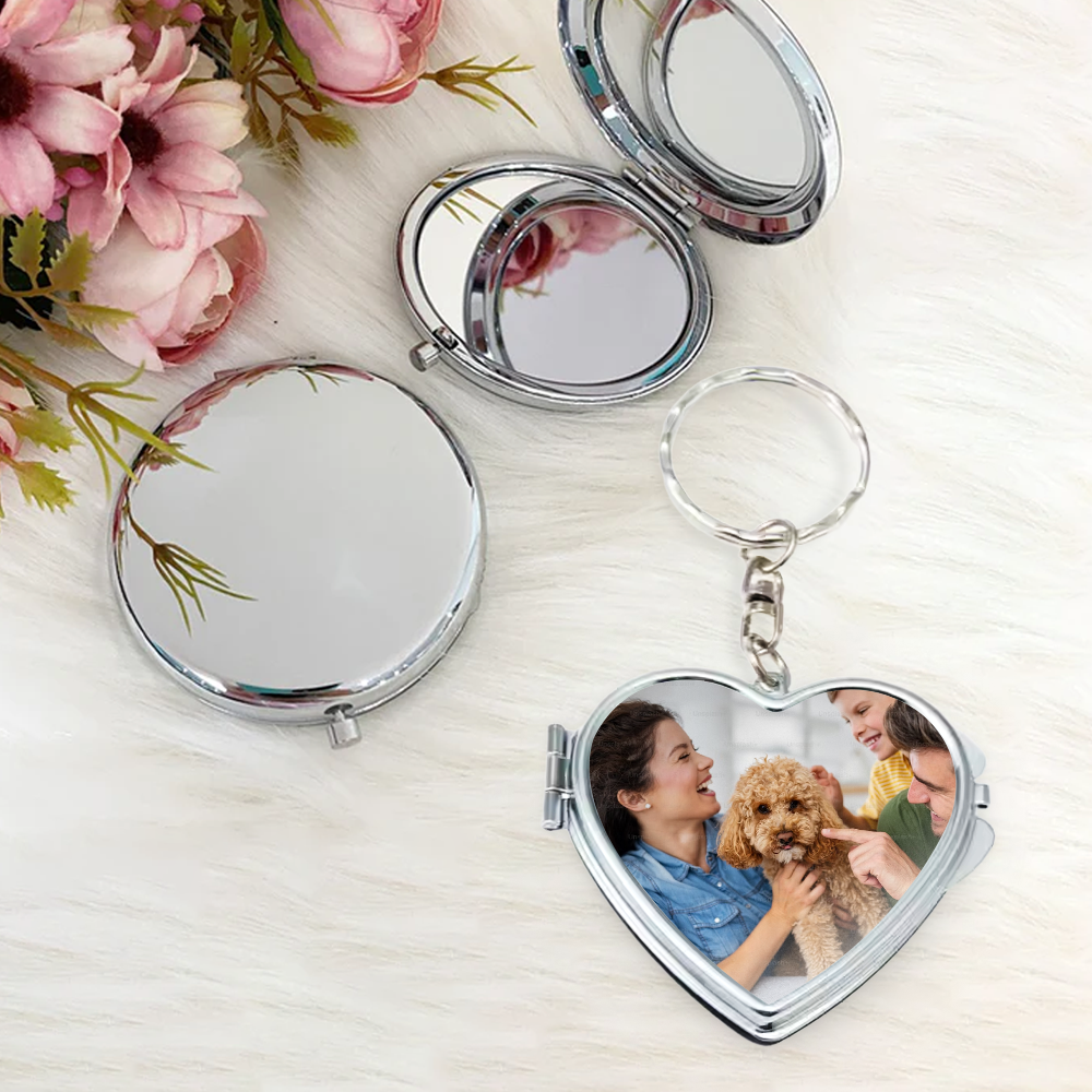 Custom Logo Mini Heart Oval Metal Pocket Mirror, Blank Keychain Makeup Mirror, Small Size Keyring Mirror for Personalization
