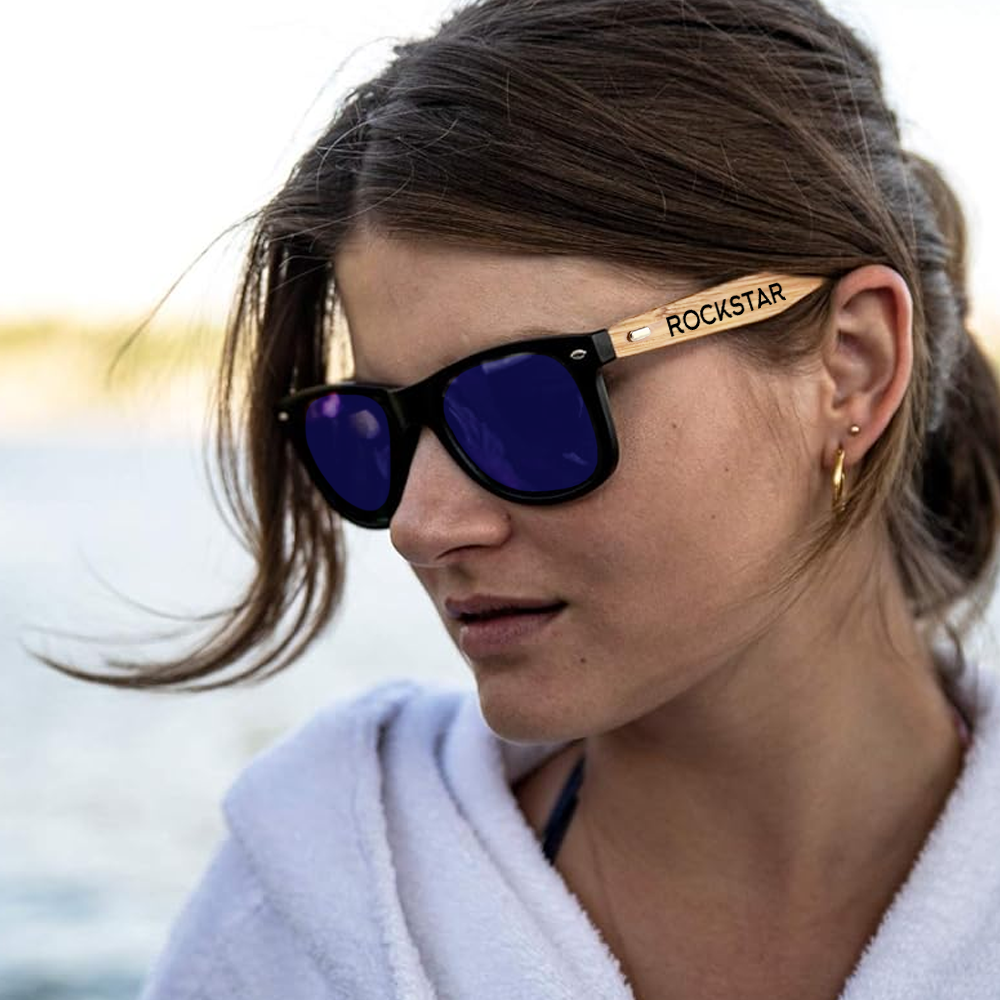 Branded Unisex Bamboo Temple Sunglasses