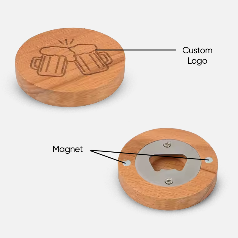 Custom Logo Wooden Coaster Bottle Opener