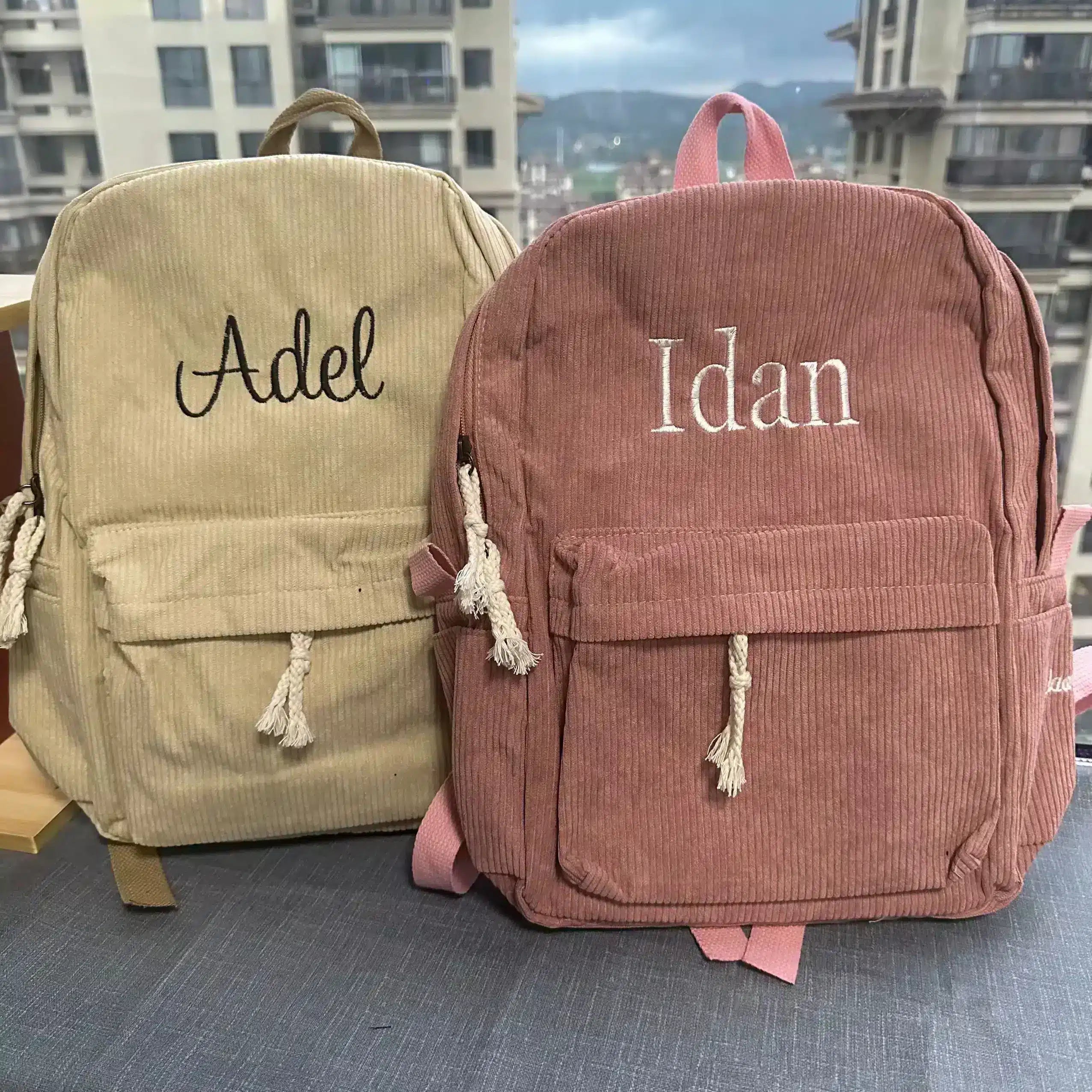 Embroidered Corduroy Kids Backpack