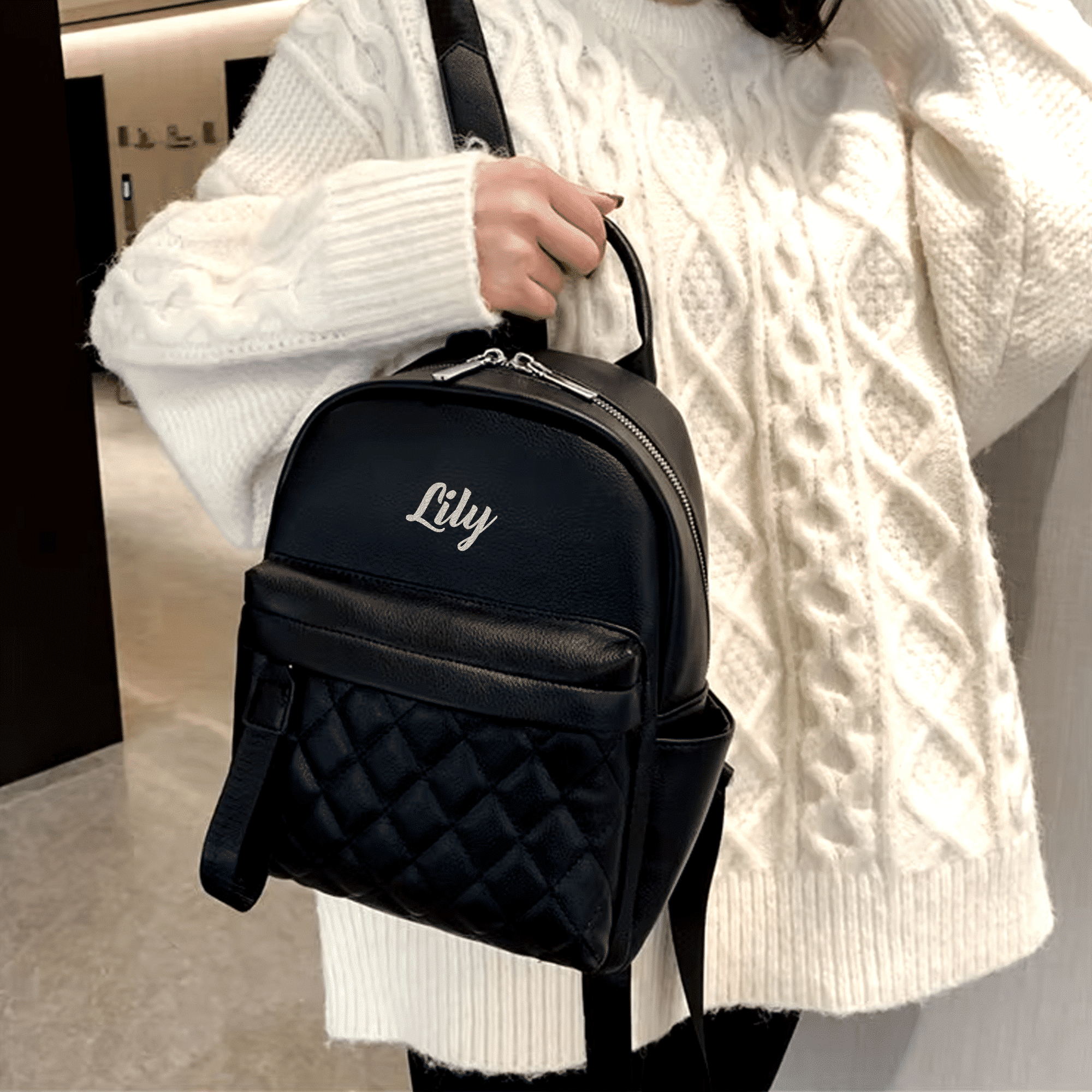 Embroidered PU Backpack for Women