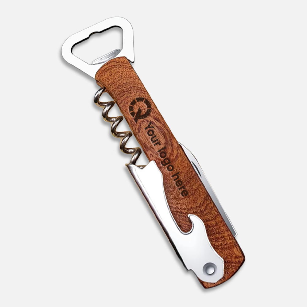 Custom Wooden Wine and Beer Opener With Logo
