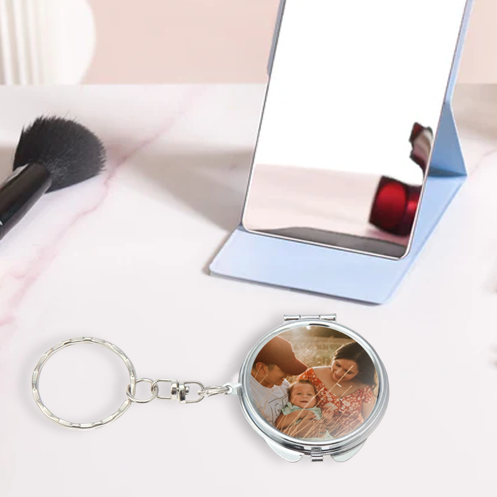 Custom Logo Mini Heart Pocket Mirror Keychain