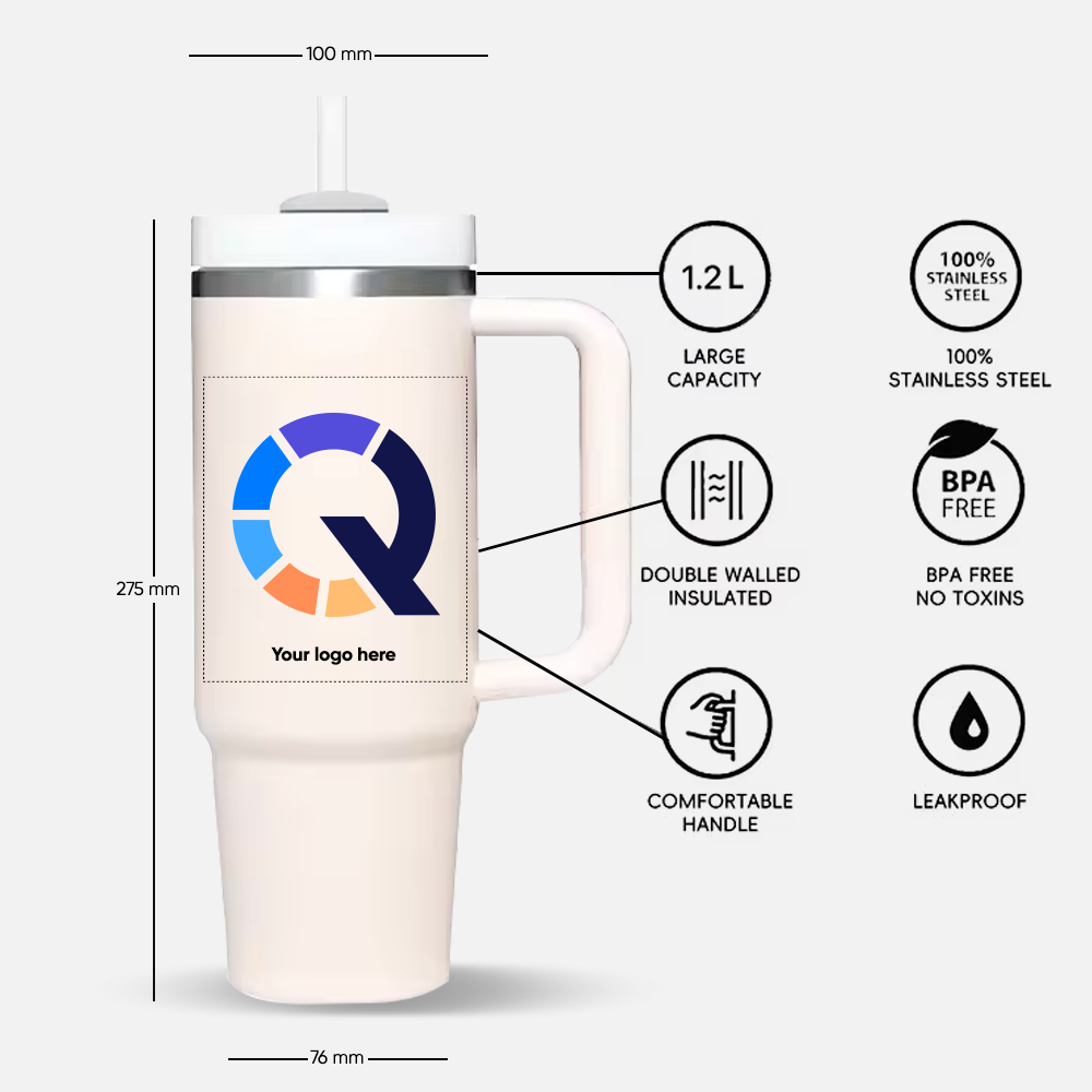 304 Stainless Steel Double-Wall Vacuum Tumbler with Handle & Straw – 40 oz