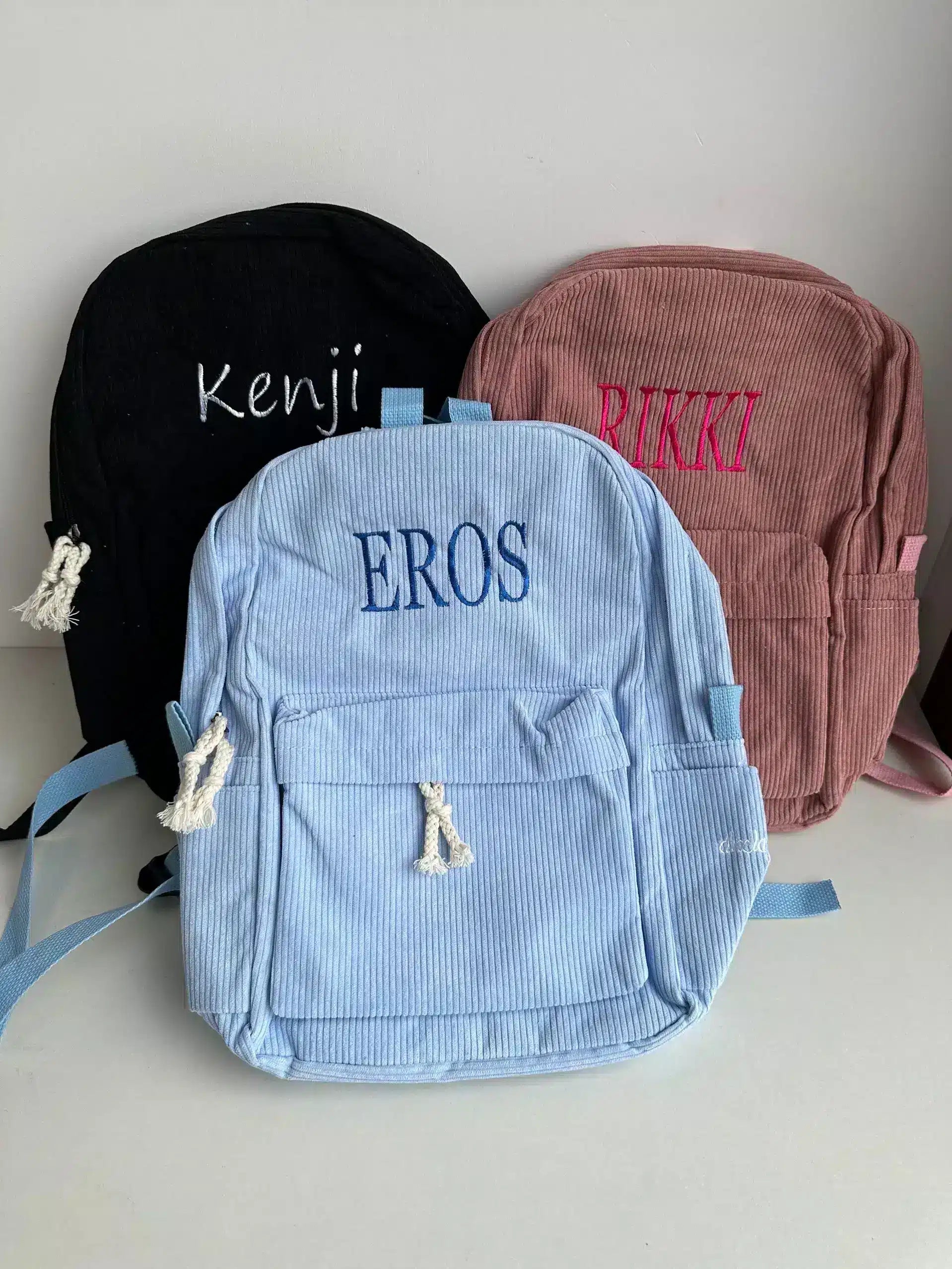 Embroidered Corduroy Kids Backpack