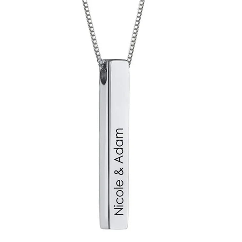 Engraved Stainless Steel Bar Necklace